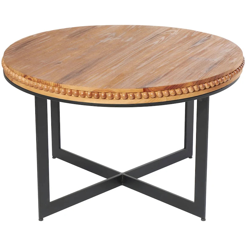 Tavolino da Caffè con Perle di Legno e Base a X in Metallo