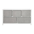 5 Drawer Storage Chest with Wood Top & Dark Fabric Pull Drawers
