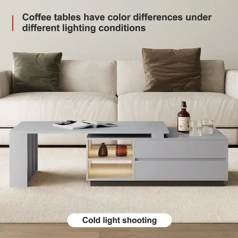 Tavolino da caffè moderno rettangolare allungabile con cassetti contenitori