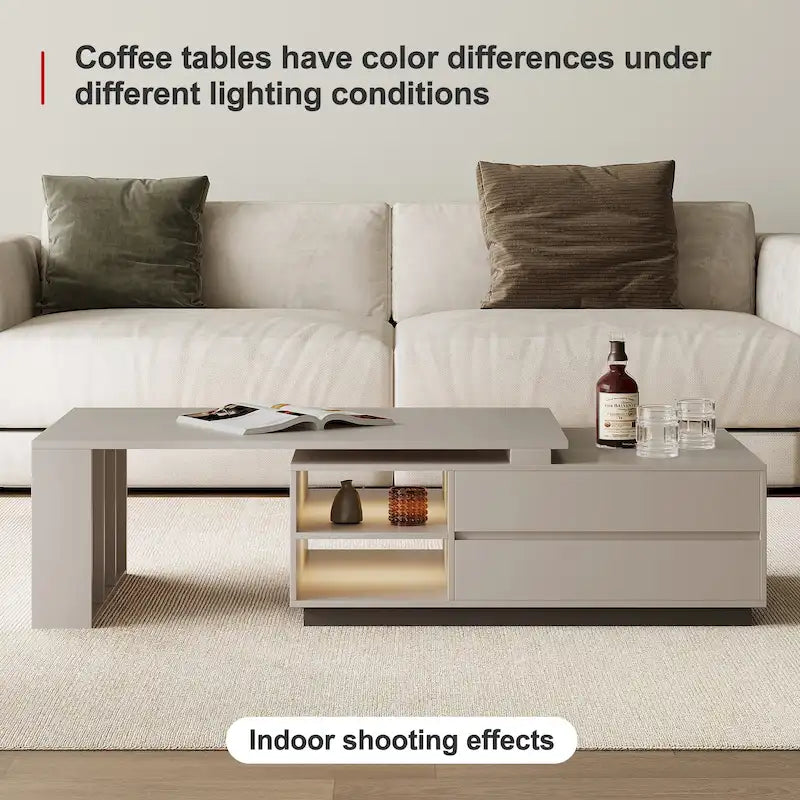 Tavolino da caffè moderno rettangolare allungabile con cassetti contenitori