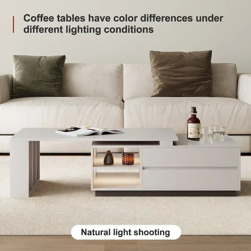 Tavolino da caffè moderno rettangolare allungabile con cassetti contenitori