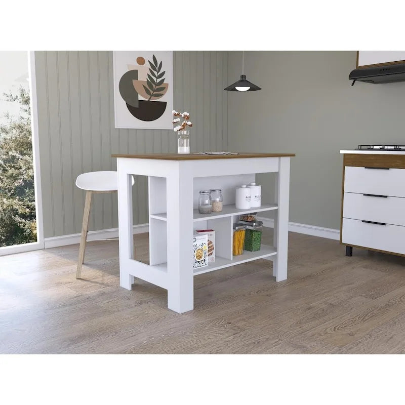 Isola da cucina in legno a 3 ripiani in stile casual