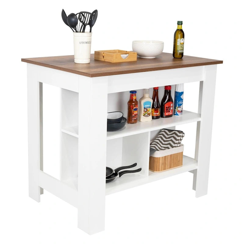Isola da cucina in legno a 3 ripiani in stile casual