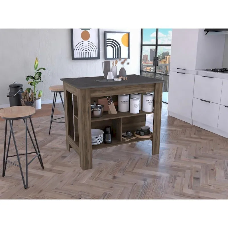 Isola da cucina in legno a 3 ripiani in stile casual