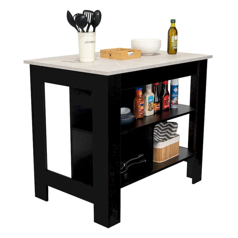 Isola da cucina in legno a 3 ripiani in stile casual