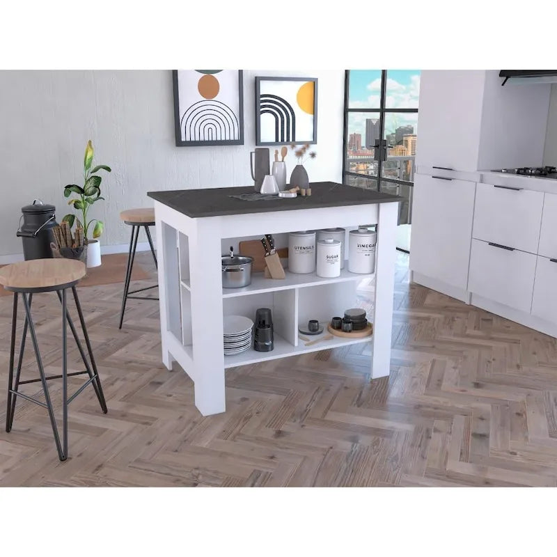 Isola da cucina in legno a 3 ripiani in stile casual