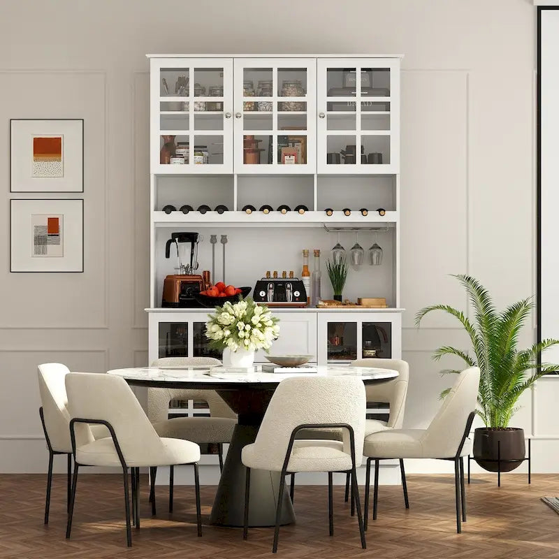 79Credenza da cucina con ante in vetro, mobile buffet laccato