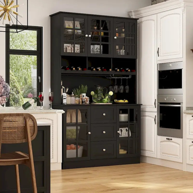 79Credenza da cucina con ante in vetro, mobile buffet laccato