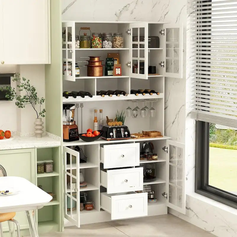 79Credenza da cucina con ante in vetro, mobile buffet laccato