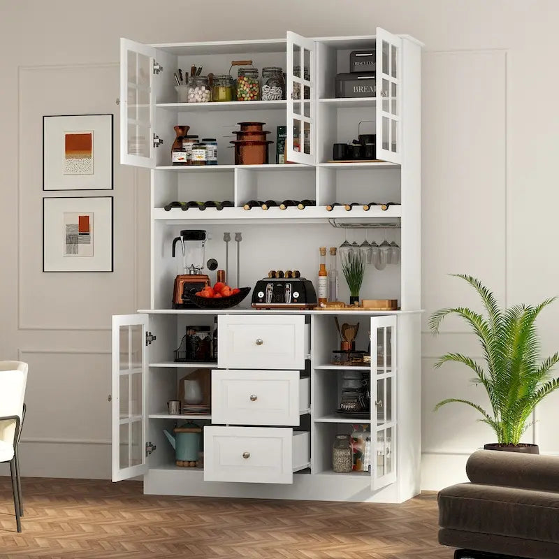 79Credenza da cucina con ante in vetro, mobile buffet laccato