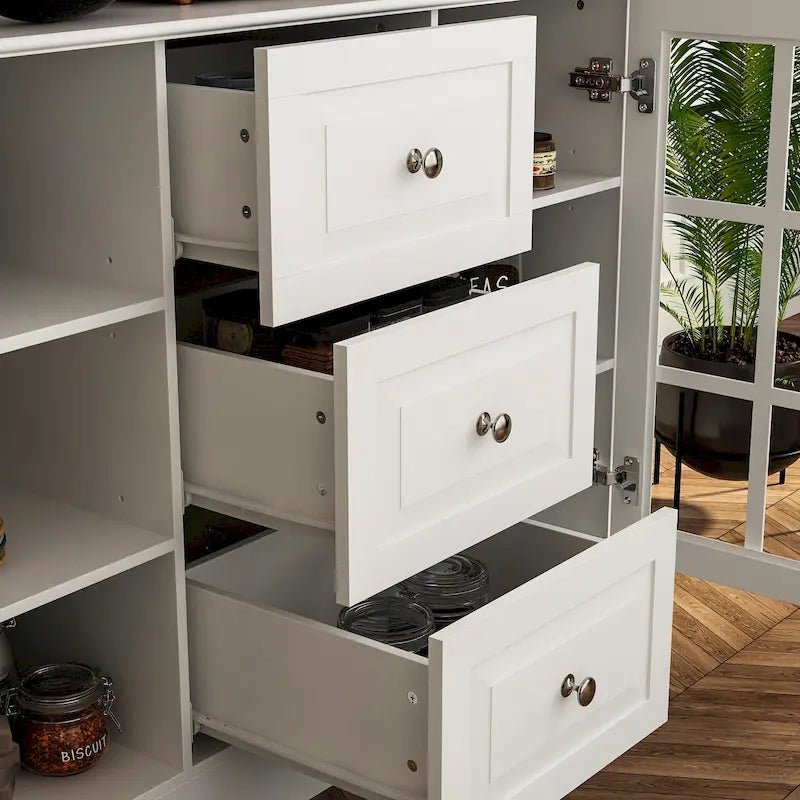 79Credenza da cucina con ante in vetro, mobile buffet laccato