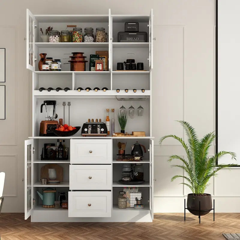 79Credenza da cucina con ante in vetro, mobile buffet laccato