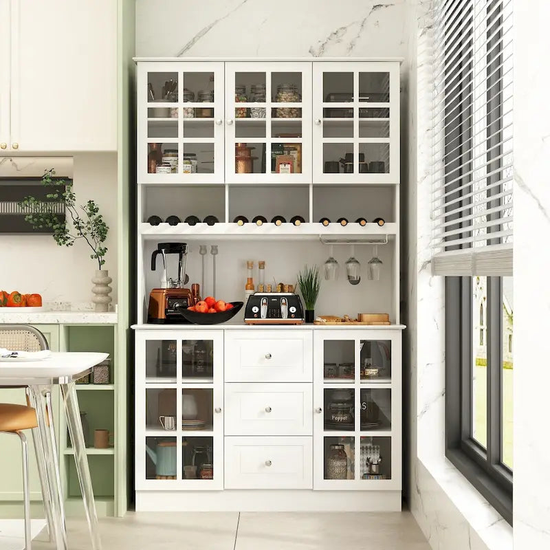 79Credenza da cucina con ante in vetro, mobile buffet laccato