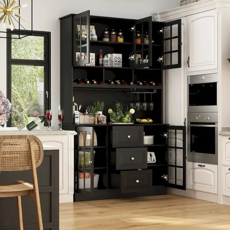 79Credenza da cucina con ante in vetro, mobile buffet laccato