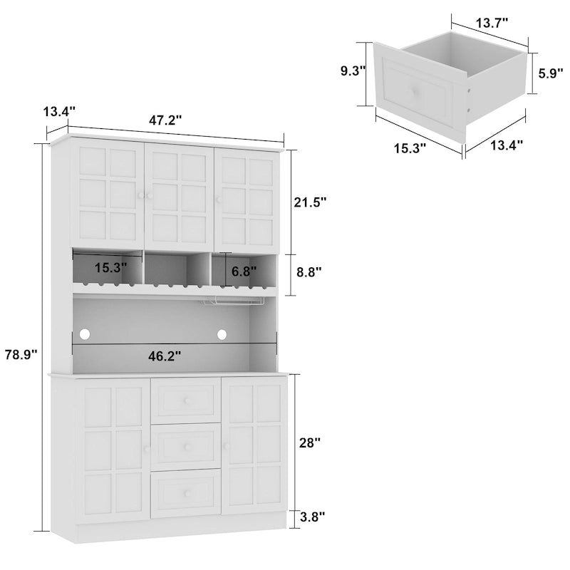 79Credenza da cucina con ante in vetro, mobile buffet laccato
