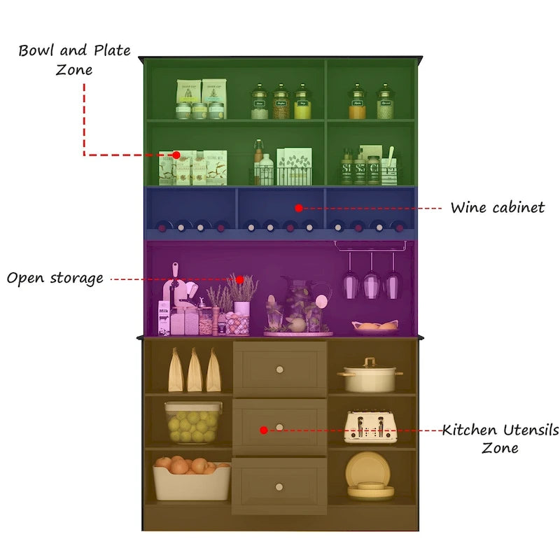 79Credenza da cucina con ante in vetro, mobile buffet laccato