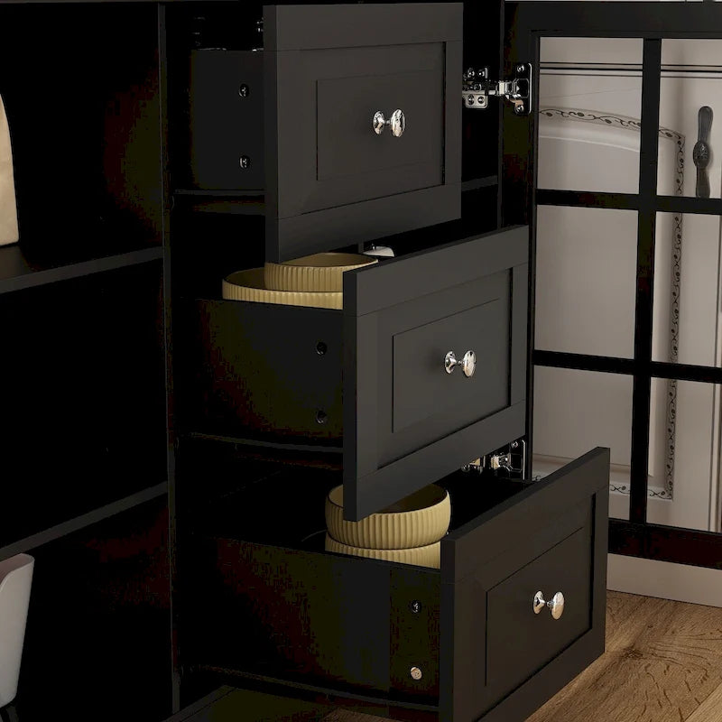 79Credenza da cucina con ante in vetro, mobile buffet laccato