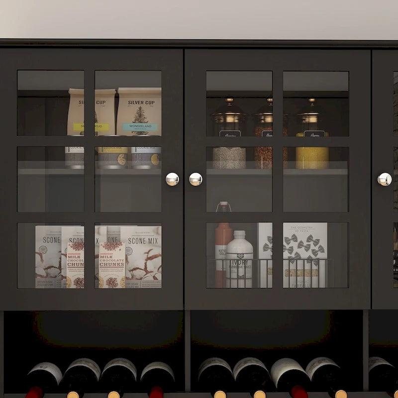 79Credenza da cucina con ante in vetro, mobile buffet laccato