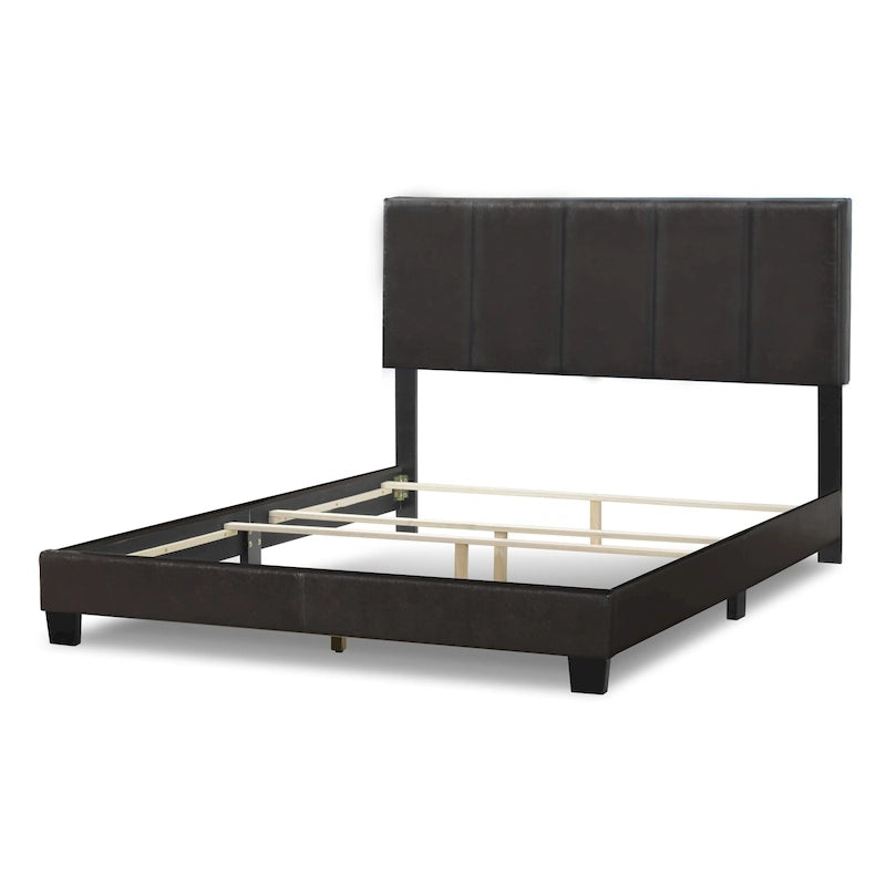 Letto in similpelle marrone scuro con trapuntatura a punto lineare