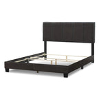 Letto in similpelle marrone scuro con trapuntatura a punto lineare