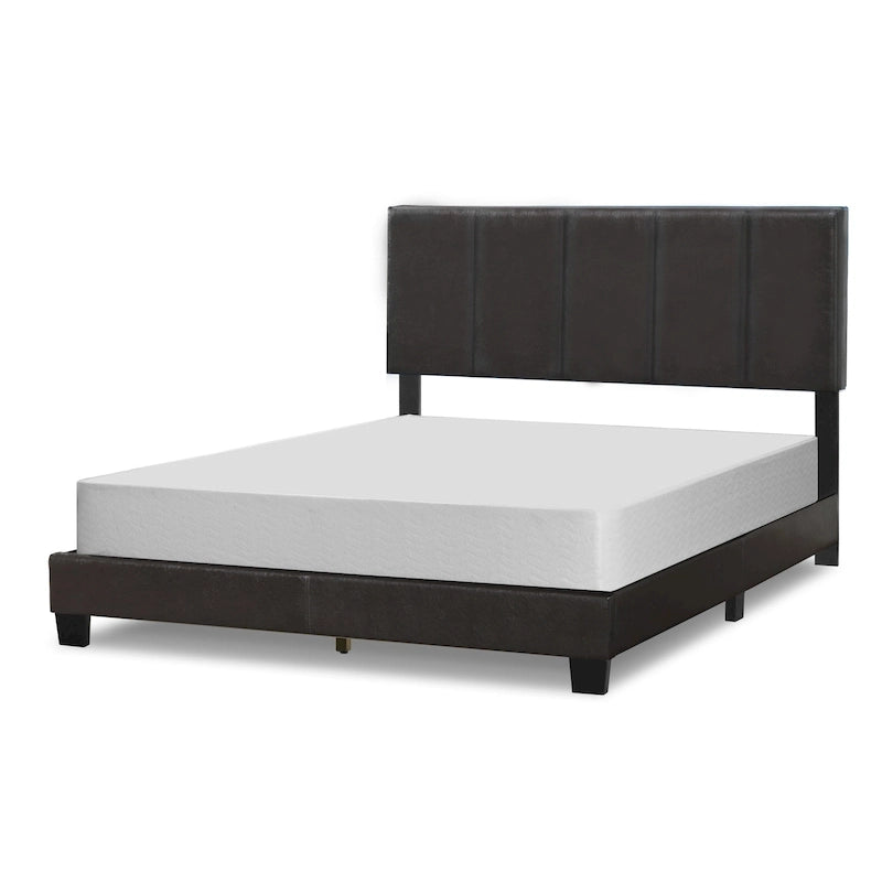 Letto in similpelle marrone scuro con trapuntatura a punto lineare