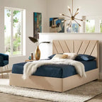 Letto a piattaforma con testiera a V e contenitore