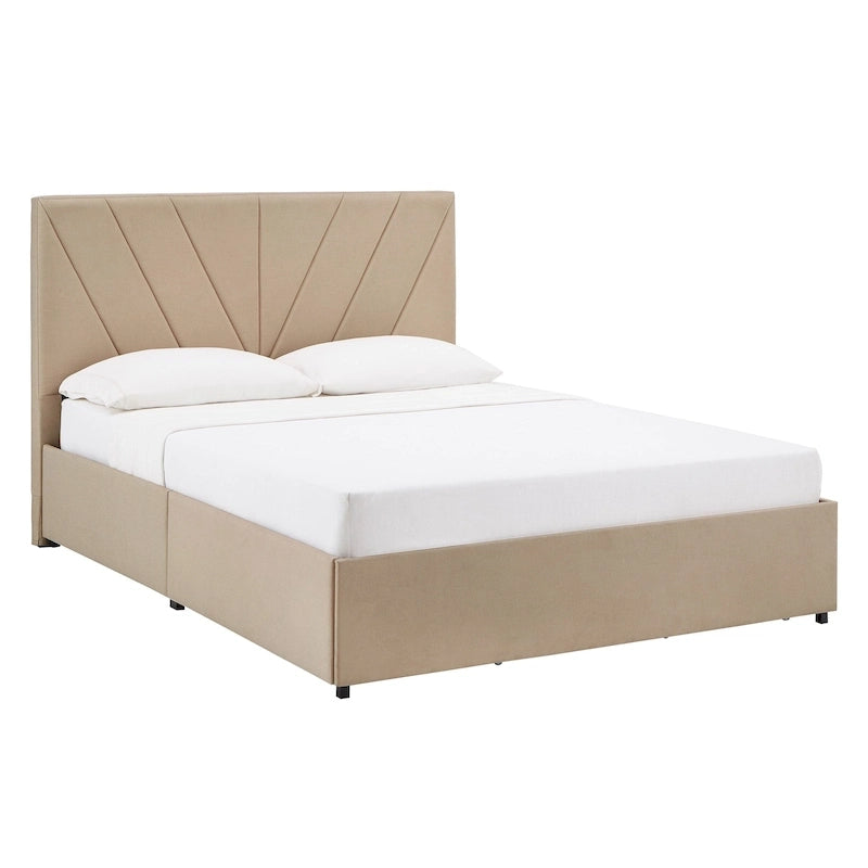 Letto a piattaforma con testiera a V e contenitore
