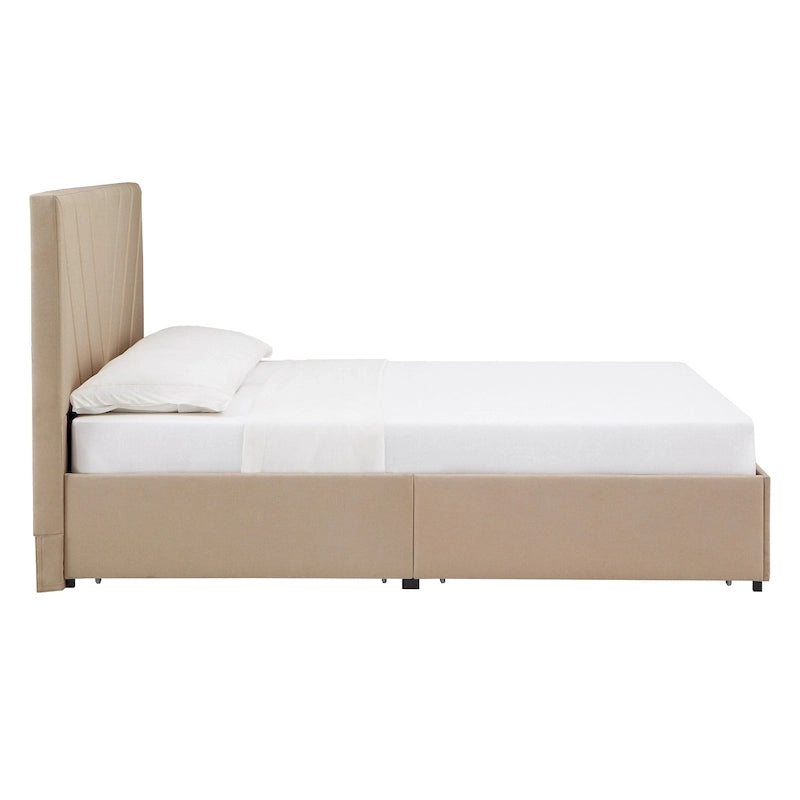 Letto a piattaforma con testiera a V e contenitore
