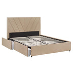 Letto a piattaforma con testiera a V e contenitore