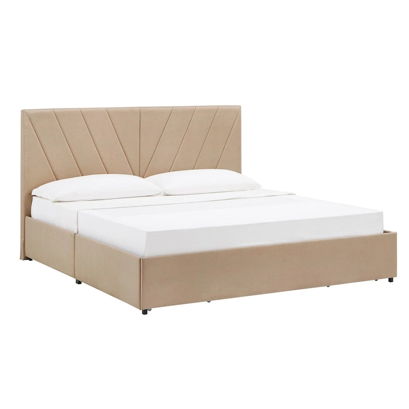Letto a piattaforma con testiera a V e contenitore