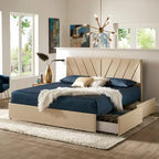 Letto a piattaforma con testiera a V e contenitore