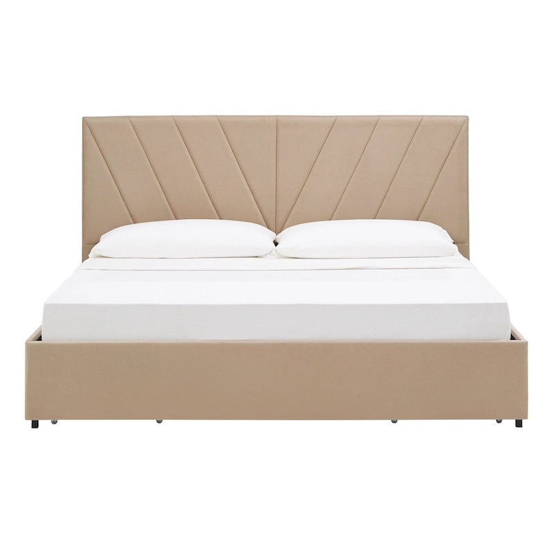 Letto a piattaforma con testiera a V e contenitore