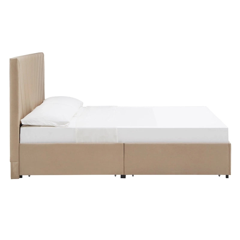 Letto a piattaforma con testiera a V e contenitore