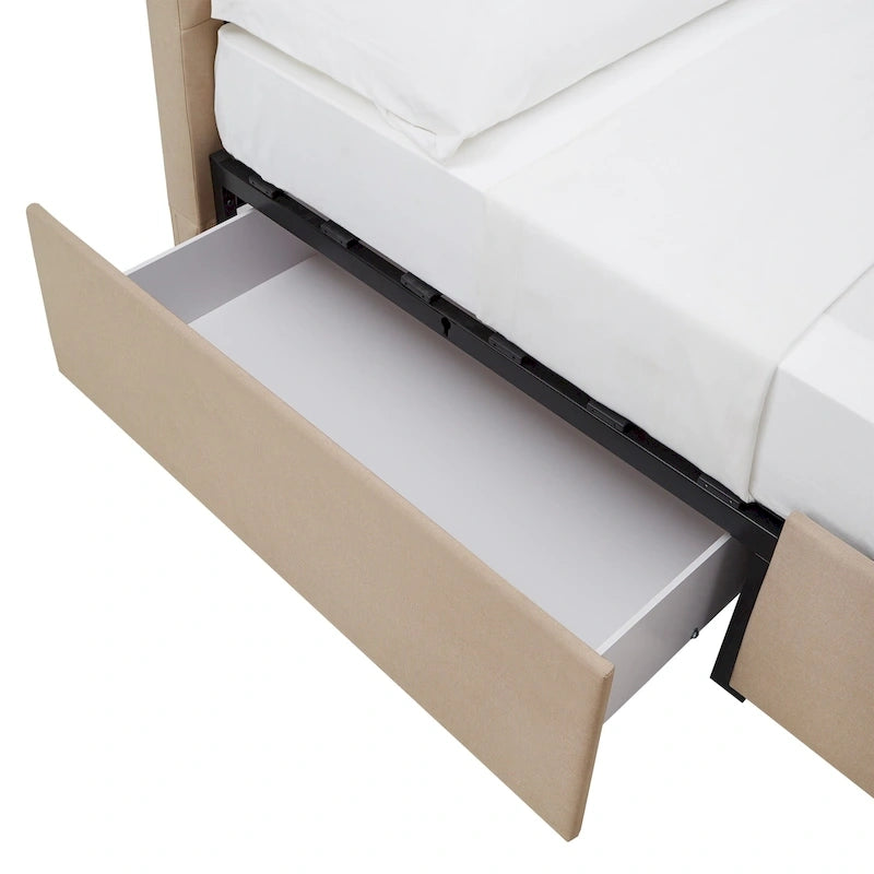 Letto a piattaforma con testiera a V e contenitore