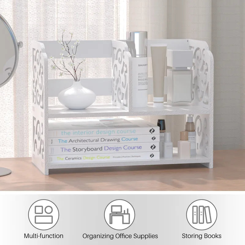 Organizzatore da scrivania retrò a 3 scomparti in legno bianco