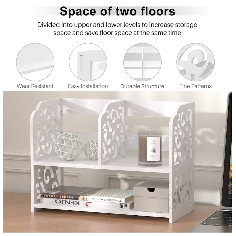 Organizzatore da scrivania retrò a 3 scomparti in legno bianco
