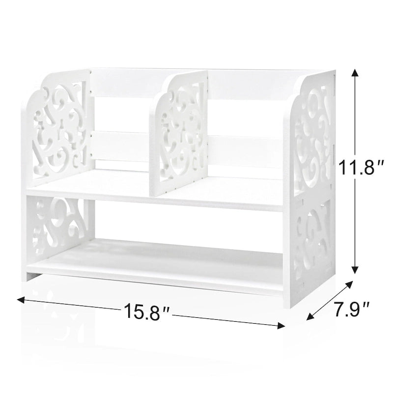 Organizzatore da scrivania retrò a 3 scomparti in legno bianco