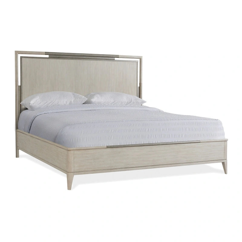 Letto a pannelli in legno massiccio con struttura in metallo, color Champagne