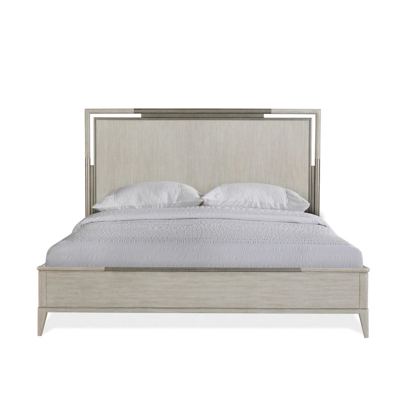 Letto a pannelli in legno massiccio con struttura in metallo, color Champagne