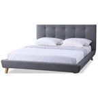 Letto a piattaforma imbottito grigio di metà secolo