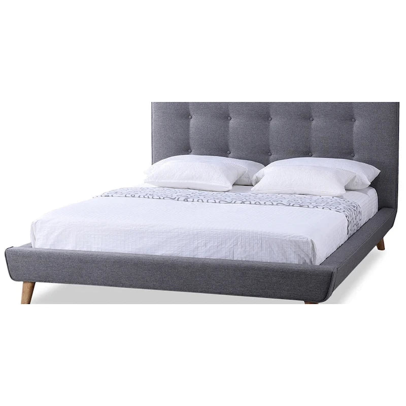 Letto a piattaforma imbottito grigio di metà secolo