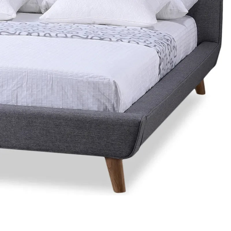 Letto a piattaforma imbottito grigio di metà secolo