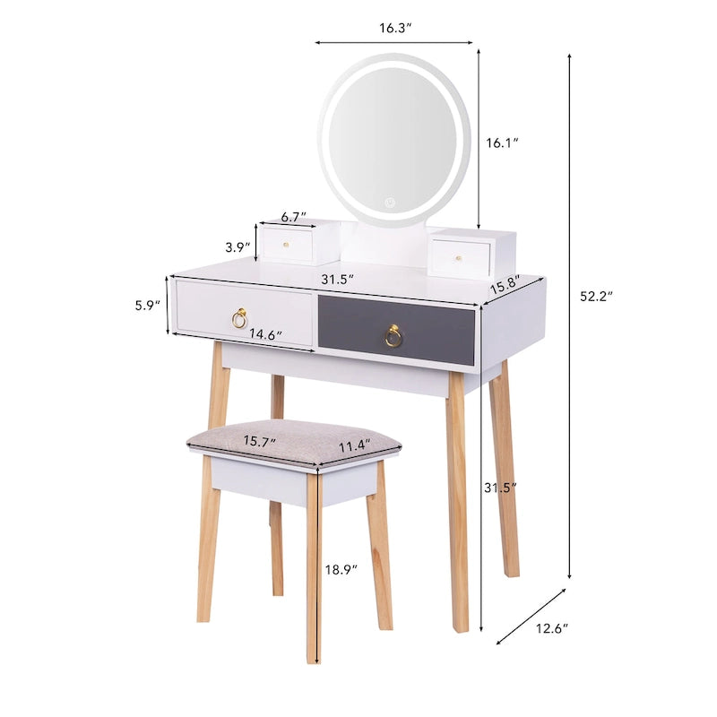Moderna Toeletta da Trucco a 4 Cassetti con Specchio e Luci