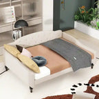 Letto a giorno imbottito capitonné, matrimoniale, beige