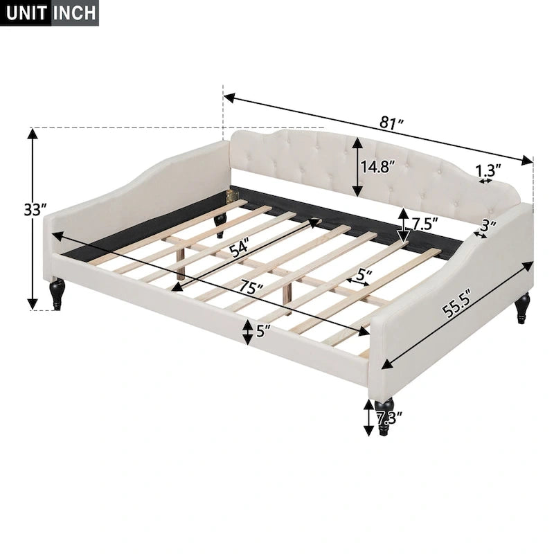 Letto a giorno imbottito capitonné, matrimoniale, beige