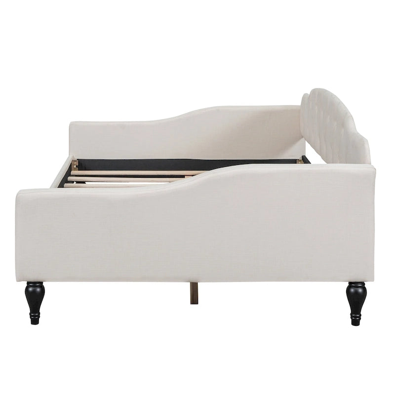 Letto a giorno imbottito capitonné, matrimoniale, beige