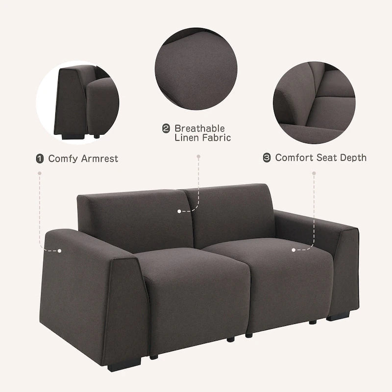 Divano moderno in tessuto di lino 71*35.5, elegante e minimalista 2-3 posti, facile da installare, squisito divanetto