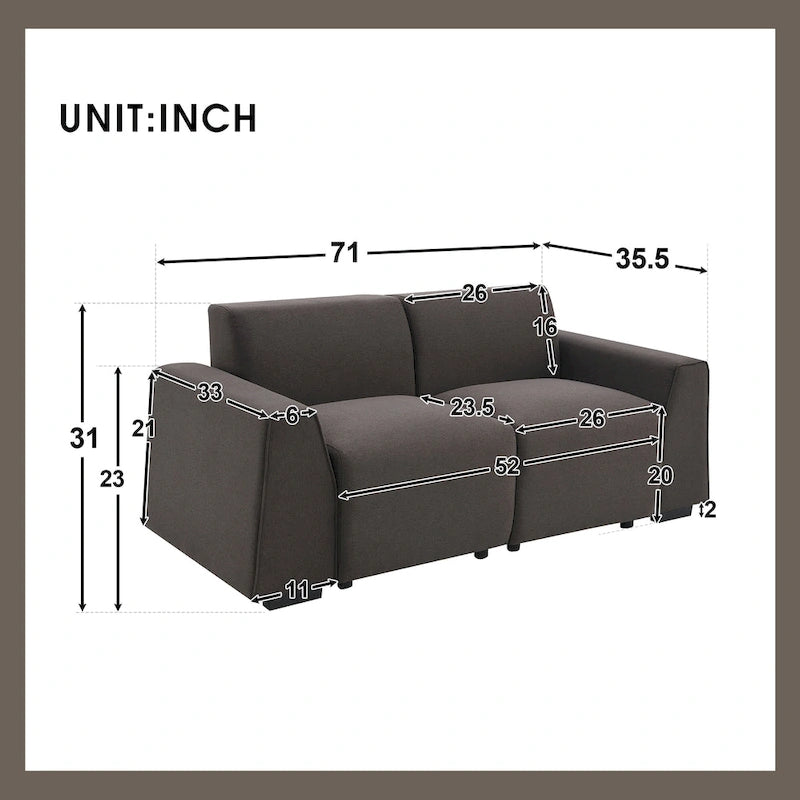 Divano moderno in tessuto di lino 71*35.5, elegante e minimalista 2-3 posti, facile da installare, squisito divanetto