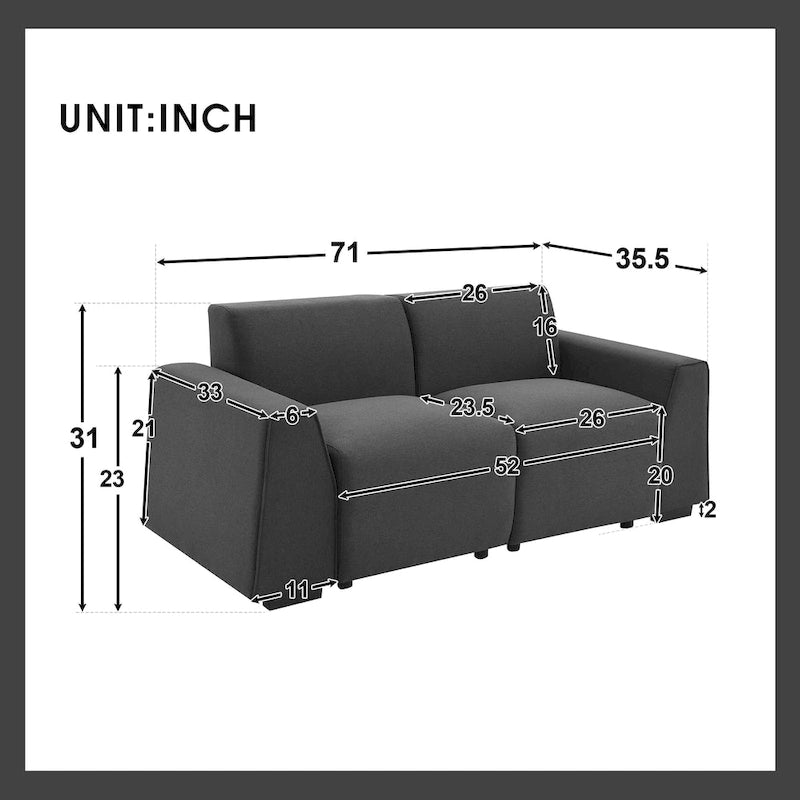Divano moderno in tessuto di lino 71*35.5, elegante e minimalista 2-3 posti, facile da installare, squisito divanetto