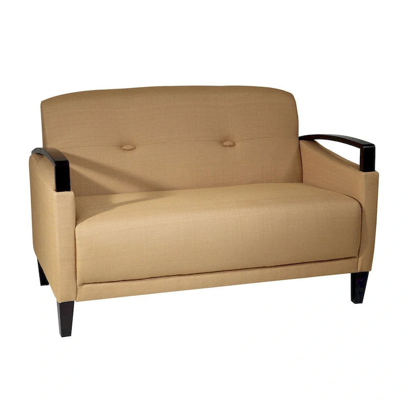Divanetto Main St. con tessuto Interlace antimacchia ed EasyClean, braccioli e gambe in legno con finitura Espresso